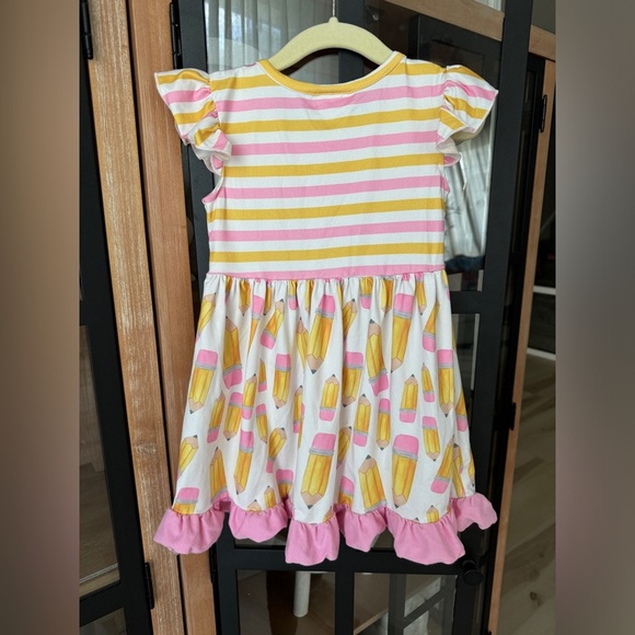 Back to school pencil dress toddler girl ruffles stripes play craft swing - Picture 2 of 6